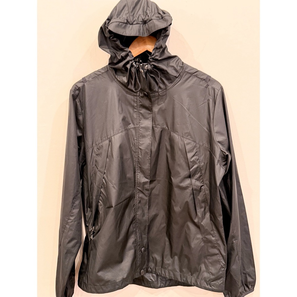 Lucy Black Hooded Windbreaker Jacket‎ Womens Large Full Zip Lightweight Coat